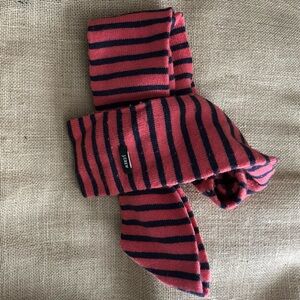 Vintage JCrew wool blend striped skinny scarf in pink and navy